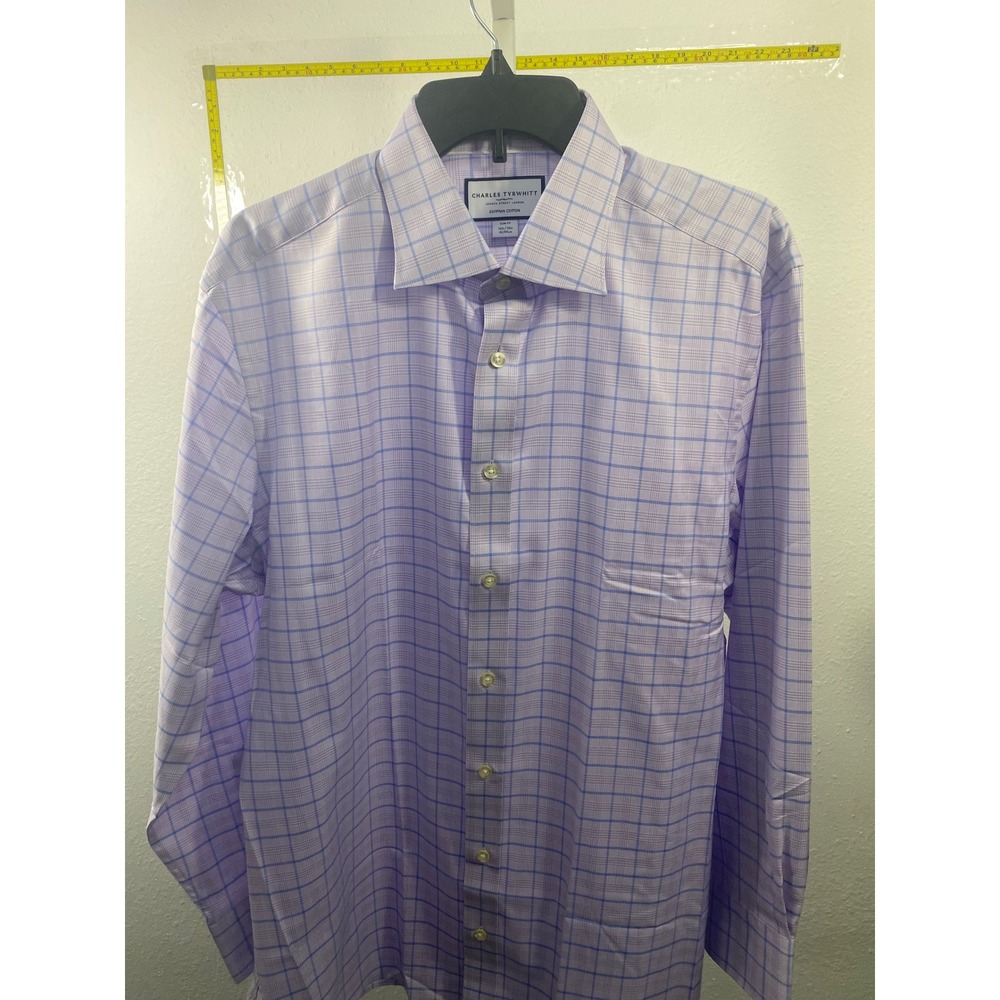 Charles Tyrwhitt Slim Fit Egyptian Cotton Dress Shirt Purple Blue Check 16.5 33